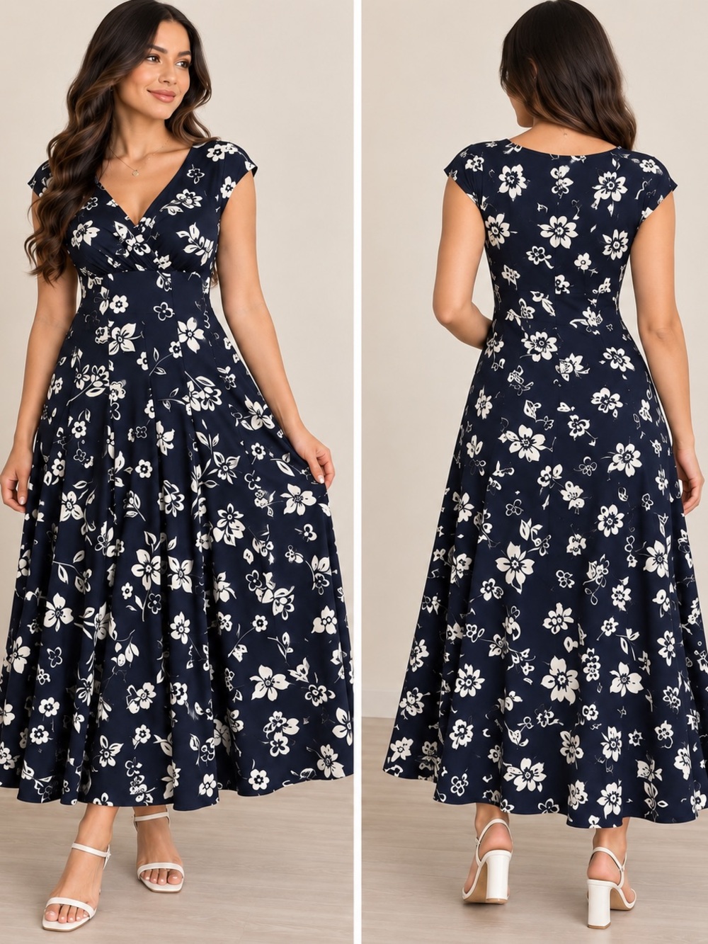 Lauren Ralph Lauren Navy Floral V-Neck Maxi Dress